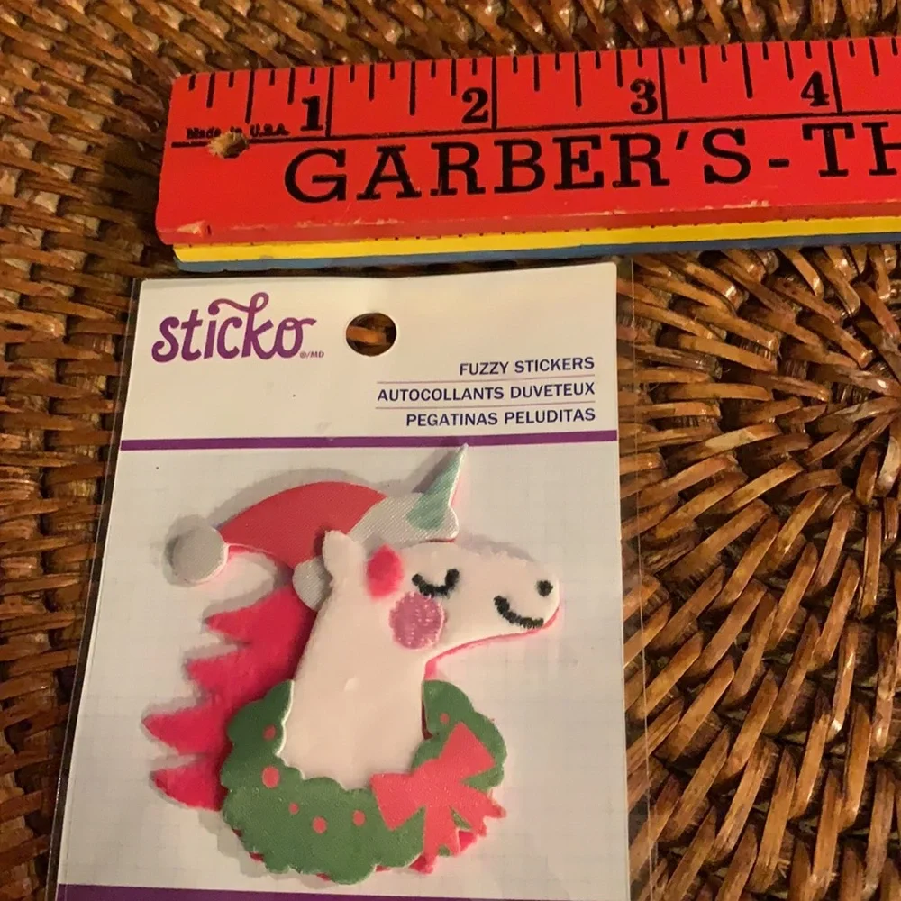 ⭐️ $1 if bundled STICKO Holiday Unicorn Fuzzy Sticker Unicorn with Santa hat NWT